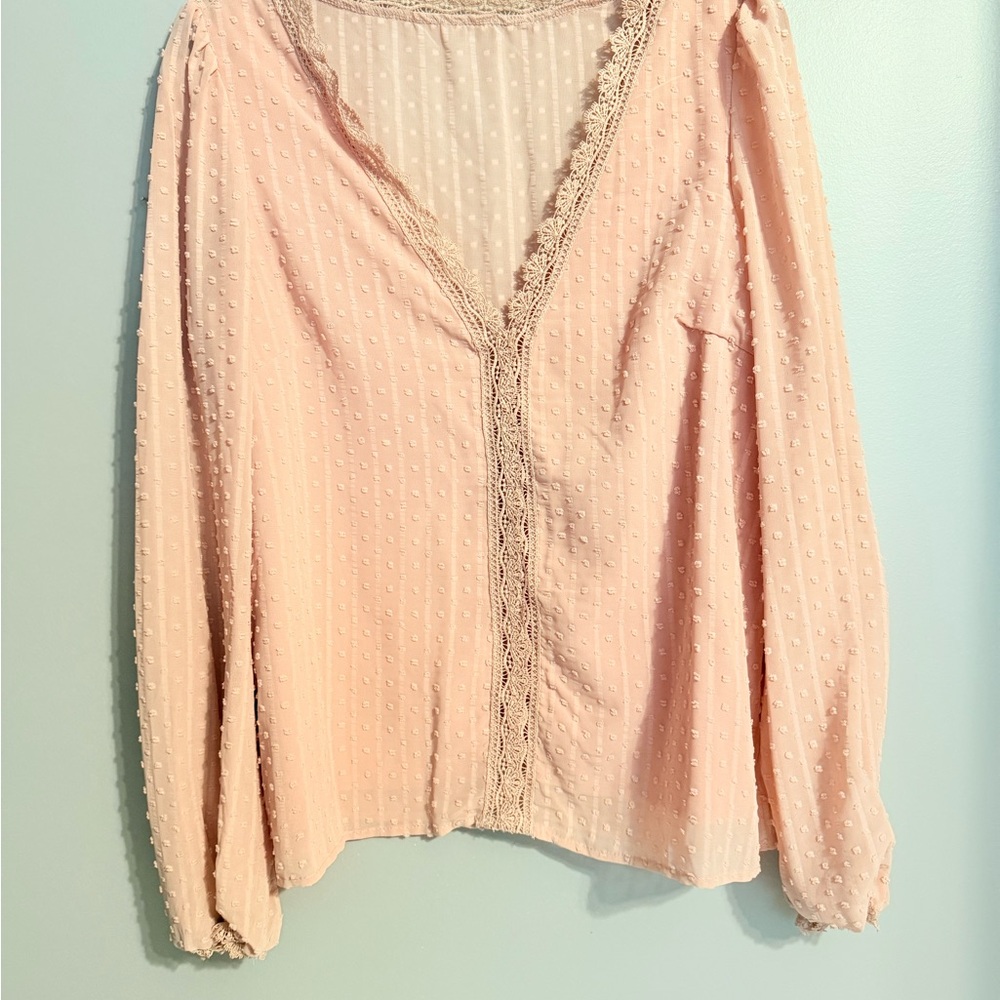 SHEIN Blush Pink Lace Detail Blouse
